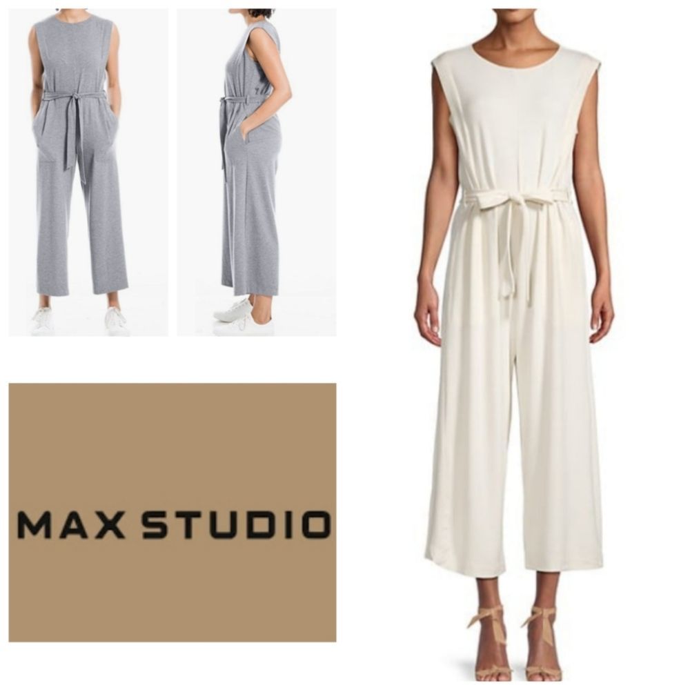 Max Studio French Terry Waist-Tie Jumpsuit